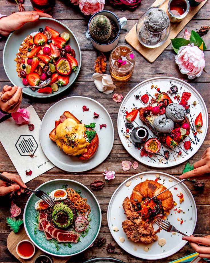 Brunch Flatlay - Colorful spread of brunch items